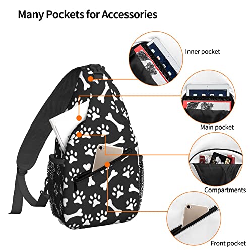 NiuKom Paw Bone Black Crossbody Bags for Women Trendy Sling Backpack Men Chest Bag Gym Cycling Travel Hiking Daypacks