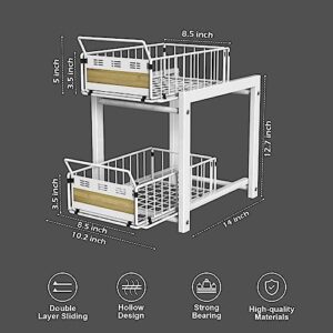 KOSIWU Under Sink Organizers and Storage, 2 Tier Kitchen Organizer and Storage with Sliding Drawer Pull Out Cabinet Organizer White Bathroom Countertop Organizer Undersink Organizer