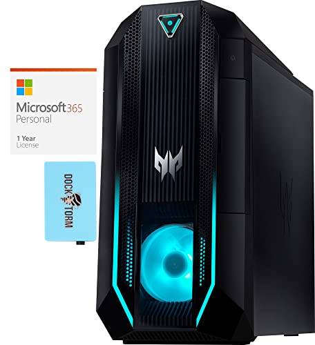 acer Predator PO3-630 Gaming Desktop PC (Intel i7-11700 8-Core, 64GB RAM, 1TB PCIe SSD + 3TB HDD (3.5), GeForce RTX 3070, WiFi, Bluetooth, Win 11 Pro) with MS 365 Personal, Dockztorm Hub