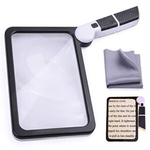 magnifying glass with light, 5x folding handheld large rectangle reading magnifier with dimmable for macular degeneration, seniors reading, close work, lighted gift for low visions (5x)