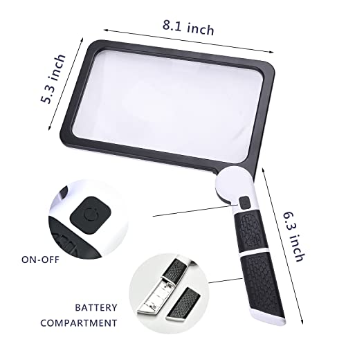 Magnifying Glass with Light, 5X Folding Handheld Large Rectangle Reading Magnifier with Dimmable for Macular Degeneration, Seniors Reading, Close Work, Lighted Gift for Low Visions (5X)