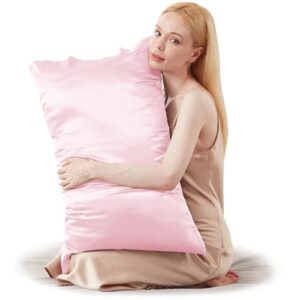 kinmeroom satin pillowcase for hair and skin, pink pillowcases 2 pack, queen size pillow cases set of 2, luxury and soft satin pillow covers with envelope closure (20x30 inches)