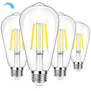 odnora dimmable e26 led bulbs 60w equivalent 6w 850 lumens vintage led edison bulbs, st58 5000k daylight white edison light bulbs, antique led filament bulb with clear glass, 4 packs