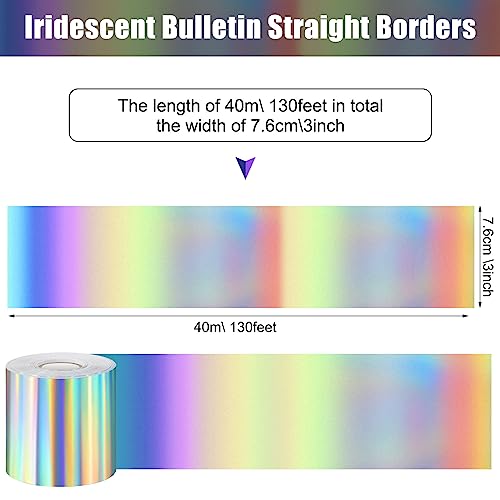 Treela 65.6 ft Iridescent Straight Border Trim Iridescent Bulletin Board Borders Self Stick Scalloped Bulletin Board Trim Bulletin Board Decorations for Classroom School Office Party Favor (1 Roll)