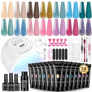 jewhiteny 14 colors poly extension gel nail kit nude pink blue yellow glitter all in one poly gel nail kit starter kit poly nail gel kit with u v lamp base top coat gift for women