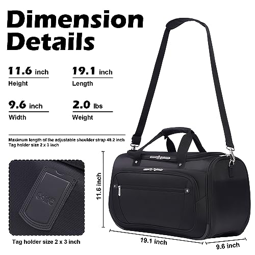 Coolife Travel Duffel Bag Carry-On Travel Tote Overnight Weekender Bag Softside Lightweight Underseat Bag for Men and Women Duffle Bag with Adjustable Strap (Black, 19 inch)