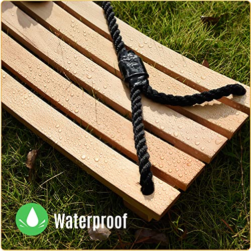 Adult Tree Swing Waterproof Wood Hanging Beech Tree Swings Garden Swing Chair Seat for Indoor Outdoor with Adjustable Rope (24''x10'')