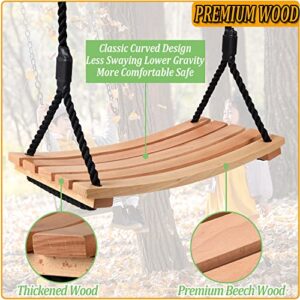 Adult Tree Swing Waterproof Wood Hanging Beech Tree Swings Garden Swing Chair Seat for Indoor Outdoor with Adjustable Rope (24''x10'')