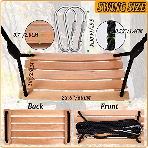 Adult Tree Swing Waterproof Wood Hanging Beech Tree Swings Garden Swing Chair Seat for Indoor Outdoor with Adjustable Rope (24''x10'')