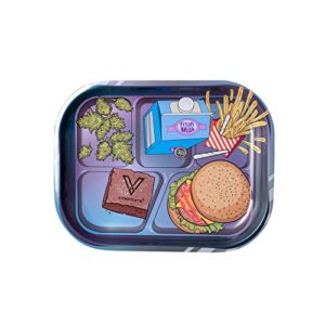 stylish metal tray 7" v. syndicate, elegant & sleek color finish with smooth rounded edges, decorative tray beautiful art lightweight, (small, munch time)