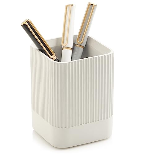 Aesthetic Pen Holder For Your Desk - The Perfect Modern Concrete Pencil Holder Easily Organizes All Pens and Desk Accessories - A Cute Natural Design And Must Have Pen Cup For Your Office Decor