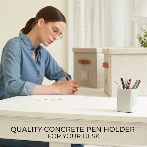 Aesthetic Pen Holder For Your Desk - The Perfect Modern Concrete Pencil Holder Easily Organizes All Pens and Desk Accessories - A Cute Natural Design And Must Have Pen Cup For Your Office Decor