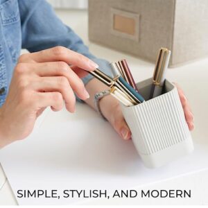 Aesthetic Pen Holder For Your Desk - The Perfect Modern Concrete Pencil Holder Easily Organizes All Pens and Desk Accessories - A Cute Natural Design And Must Have Pen Cup For Your Office Decor