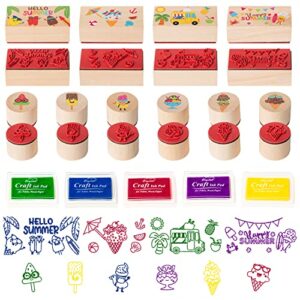 15pcs summer ice-cream wooden rubber stamps for crafting, wood rubber stamp for scrapbooking diy craft card stamps pads decorative rubber stamps ink pads for kids stamps birthday gift card making kit