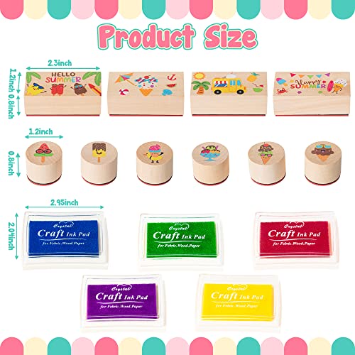 15Pcs Summer Ice-Cream Wooden Rubber Stamps for Crafting, Wood Rubber Stamp for Scrapbooking DIY Craft Card Stamps Pads Decorative Rubber Stamps Ink Pads for Kids Stamps Birthday Gift Card Making Kit