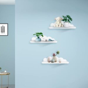 Veluckin Small Floating Shelves Mini Cloud Shelves Hanging Display Wall Shelf for Bathroom Livingroom Bedroom,3 Pack,with 2 Types of Installation,White