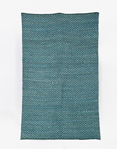 Durrie India Area Rugs for Bedroom Living Room Rug Durrie 6' x 4' Ft Handmade Boho Braided Jute & Cotton Area Rug - Blue