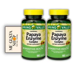 spring valley papaya complex digestive enzymes chewable tablets dietary supplement 180 count (pack of 02) 360 total + me gustas sticker