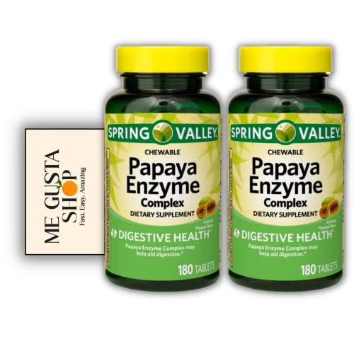 Spring Valley Papaya Complex Digestive Enzymes Chewable Tablets Dietary Supplement 180 Count (Pack of 02) 360 Total + Me Gustas Sticker