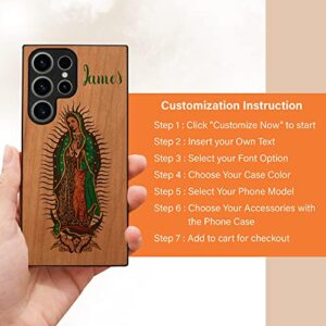 Virgen De Guadalupe Custom Engraved Phone Case for Samsung Phones + FREE Tempered Glass, Printed Case with Screen Protector for Samsung S23/S23+/S22+/S22 Ultra,S21/S21+/S21 Ultra Wooden Phone Case