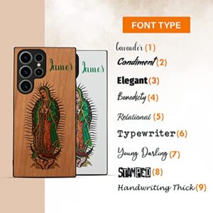 Virgen De Guadalupe Custom Engraved Phone Case for Samsung Phones + FREE Tempered Glass, Printed Case with Screen Protector for Samsung S23/S23+/S22+/S22 Ultra,S21/S21+/S21 Ultra Wooden Phone Case