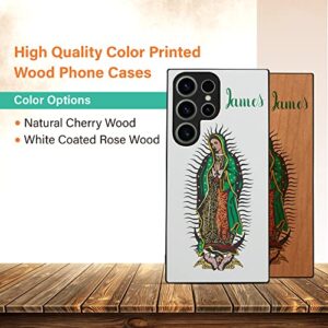 Virgen De Guadalupe Custom Engraved Phone Case for Samsung Phones + FREE Tempered Glass, Printed Case with Screen Protector for Samsung S23/S23+/S22+/S22 Ultra,S21/S21+/S21 Ultra Wooden Phone Case