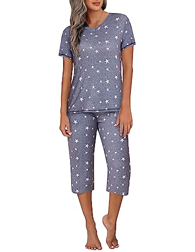 Ekouaer pajamas for women pjs set for women sleepwear capri pajamas set short sleeves womens pajama sets capri pjs