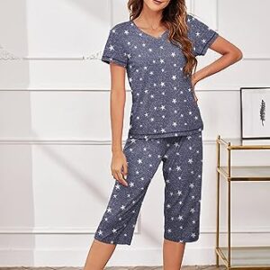 Ekouaer pajamas for women pjs set for women sleepwear capri pajamas set short sleeves womens pajama sets capri pjs