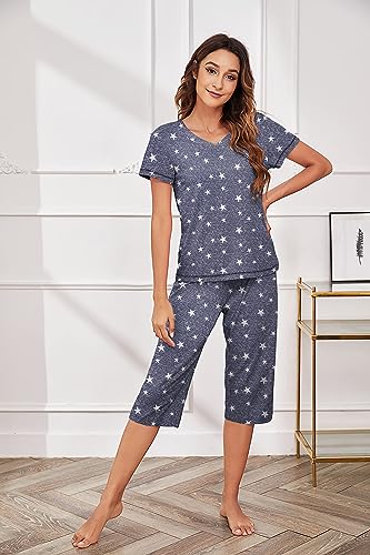 Ekouaer pajamas for women pjs set for women sleepwear capri pajamas set short sleeves womens pajama sets capri pjs