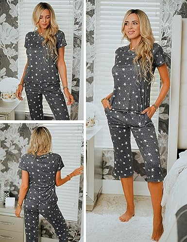 Ekouaer pajamas for women pjs set for women sleepwear capri pajamas set short sleeves womens pajama sets capri pjs