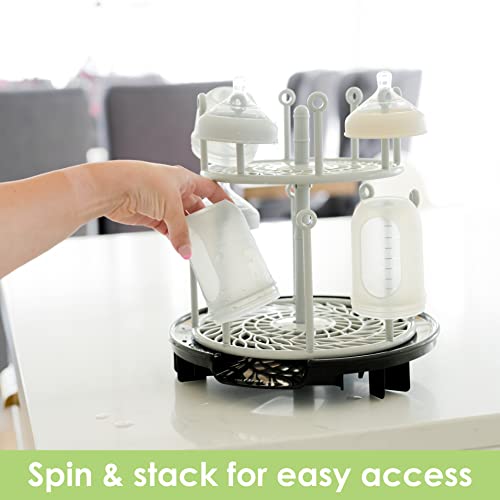 The First Years Spin Stack Bottle Drying Rack — Black — 2-Tier Rotating Countertop Drying Rack for Up to 16 Bottles — Baby Essentials for Everyday Use