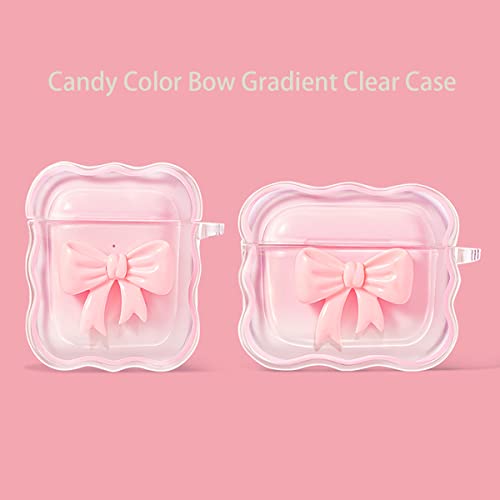 Cute AirPod Pro 2 Case with Keychain, 3D Pink Bow Design Soft Clear Protective Cover Compatible for AirPods Pro 2nd Generation 2022 Case for Women and Girls