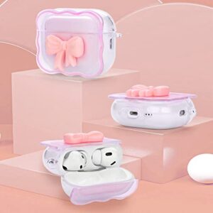 Cute AirPod Pro 2 Case with Keychain, 3D Pink Bow Design Soft Clear Protective Cover Compatible for AirPods Pro 2nd Generation 2022 Case for Women and Girls