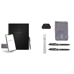 rocketbook fusion plus smart notebook and planner - 60 reusable notebook pages, 11 page styles - manage projects & 1 microfiber cloth - 30 sheets - letter size, black & smart notebook accessory kit