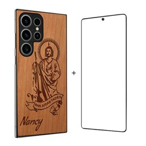 San Judas Tadeo -Custom Wood Phone Case for Samsung Phones With FREE Tempered Glass - Eco Friendly Case with Screen Protector for Samsung S23/S23+/S22+/S22 Ultra,S21/S21+/S21 Ultra Engraved Phone Case