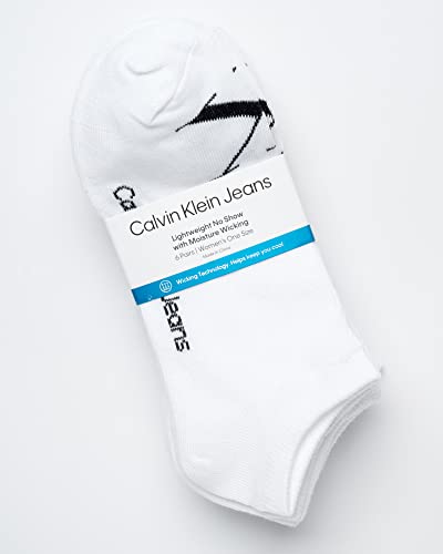 Calvin Klein Women’s Socks – Cushion No Show Socks (6 Pack), Size 4-10, White Monogram