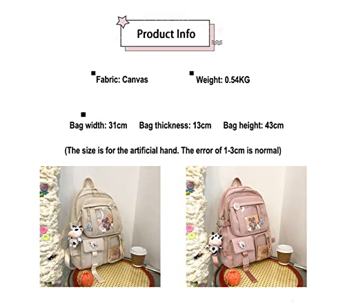 ZUCHON Kawaii Backpack with Cute Pendant & Pin,Large Capacity School Bags Aesthetic Backpacks for School Cute Bookbags (with Lunch Bag) Pink