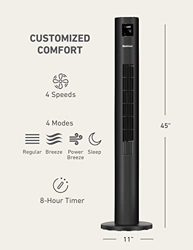 HOLMES STACK-N-CONNECT 45" Digital Tower Fan, ClearRead Display, Bonus Storage Bag, 90° Oscillation, 4 Speeds, 4 Modes, 8-Hour Timer, Home, Ideal for Bedroom or Office, Remote Control, Matte Black