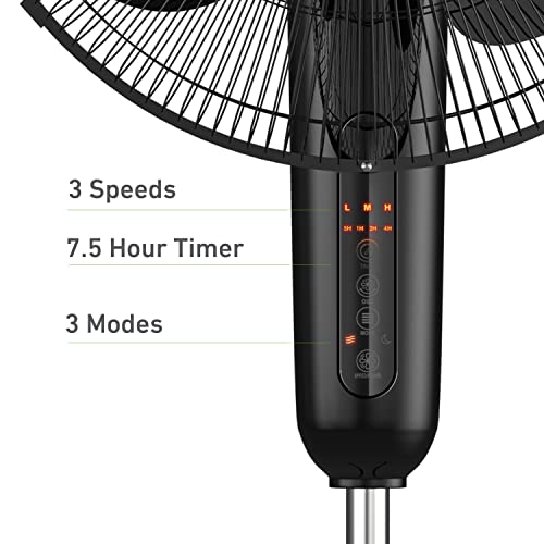 HOLMES 16" Digital Stand Fan, 80° Oscillation, 3 Speeds, 3 Modes, 7.5 Hour Timer, Adjustable Height, 30° Adjustable Head Tilt, Ideal for Home, Bedroom or Office, Remote Control, Black