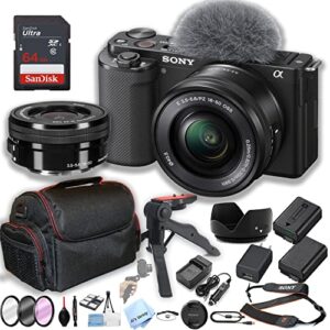 sony zv-e10 mirrorless camera with 16-50mm lens + 64gb memory + case+ steady grip pod + filters + 2x batteries + more (30pc bundle)