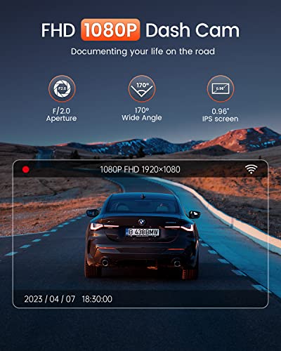 Dash Cam 1080P Car Camera, Dash Camera for Cars, Dash Cam Front with Night Vision, WiFi Car Camera with App, 24h Parking Mode,Motion Detection,Loop Recording, 170°Wide Angle, G-Sensor (X9)