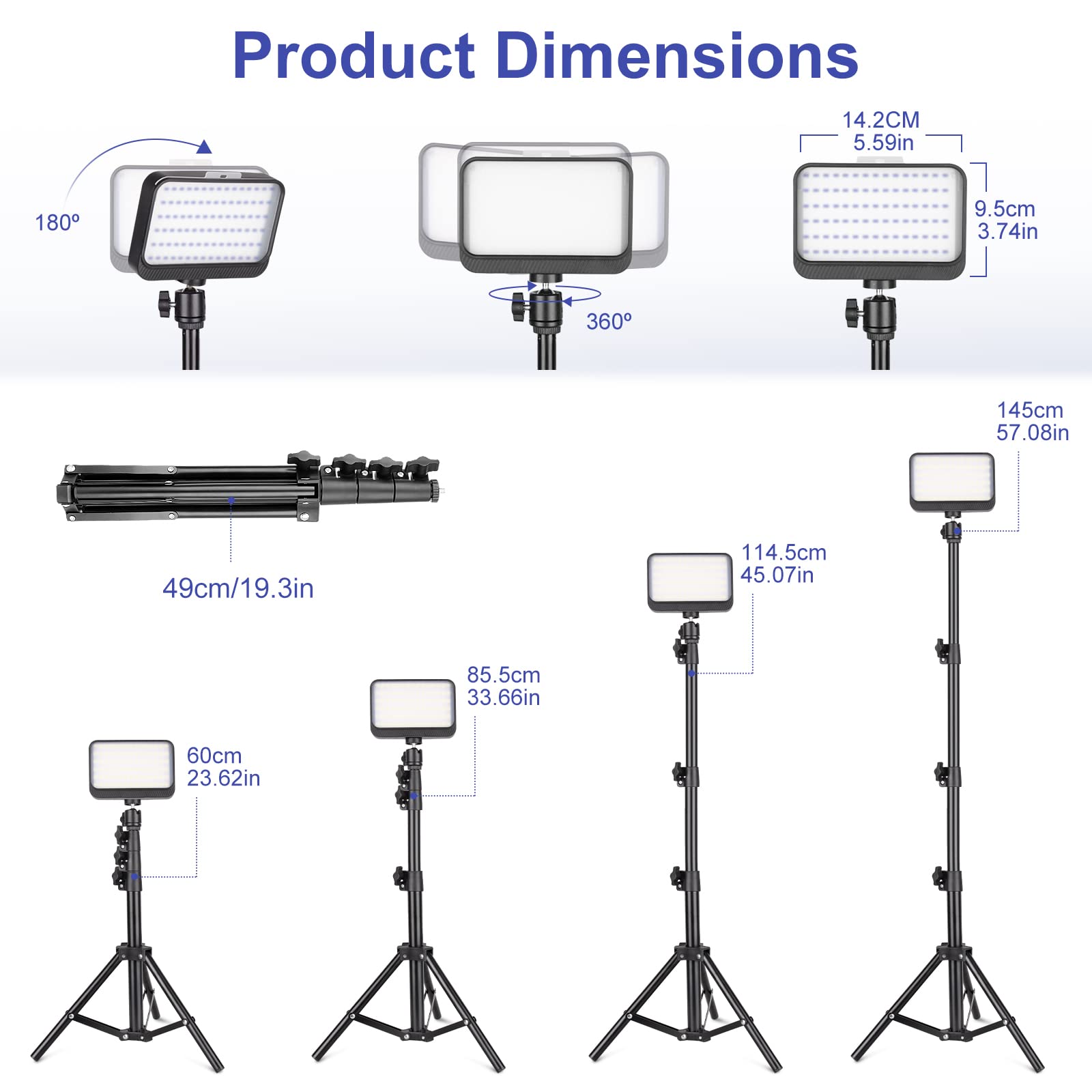 Torjim LED Video Lighting Kit, 2PCS Photography Lighting with Adjustable Tripod Stand & 5 Color Filters for Photo/Conference Lighting/Live Streaming/Vlogging/Video Recording/TikTok