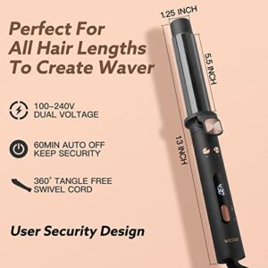 Rotating Curling Iron, WeChip 1.25 Inch Automatic Curling Iron, Curling Wand for Long Short Hair, Automatic Hair Curler with LED Display, Tourmaline Ceramic Barrel, 5-Temps (Up to 430°F), Dual Voltage