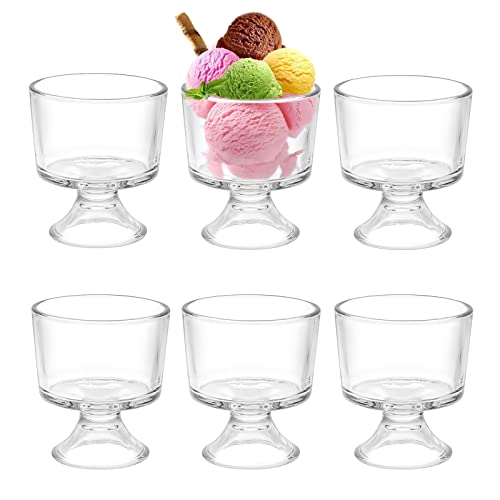 BSTKEY 6PCS Set 10 oz Glass Dessert Bowls/Cups, Cute Footed Dessert Bowls for Ice Cream Trifle Fruit Pudding Snack Salad Condiment Sundae Cocktail Drinks Party