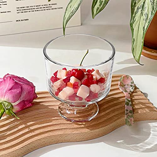 BSTKEY 6PCS Set 10 oz Glass Dessert Bowls/Cups, Cute Footed Dessert Bowls for Ice Cream Trifle Fruit Pudding Snack Salad Condiment Sundae Cocktail Drinks Party