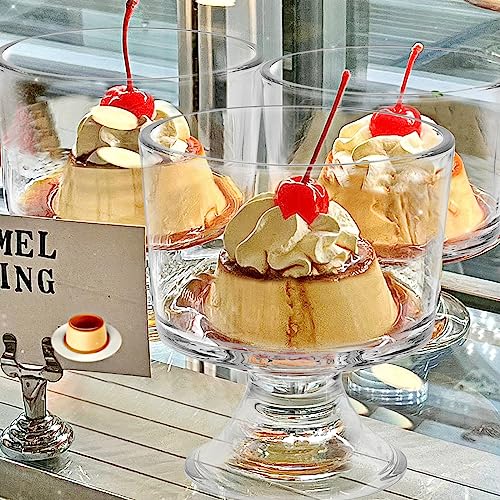 BSTKEY 6PCS Set 10 oz Glass Dessert Bowls/Cups, Cute Footed Dessert Bowls for Ice Cream Trifle Fruit Pudding Snack Salad Condiment Sundae Cocktail Drinks Party