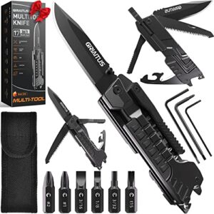 multitool knife 17 in 1fire starting sticks, bottle opener, saw screwdrivers bottle opener, whistle, window breaker and more -perfect for camping, outdoorl, survival and everyday use,gifts for men dad