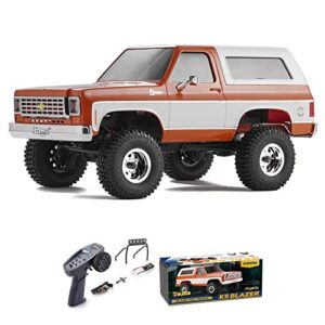 wowrc fms 1/24 rc crawler fcx24 chevy k5 blazer officially licensed, mini rc car pick up truck & suv 2 in 1, 4wd 8km/h 2 speeds switch, 2.4ghz 3ch off-road rc model with led lights for adults, orange