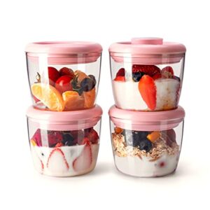 meal prep container, 14oz 400ml set of 4 overnight oats containers with lids, airtight leakproof pop top lid bowl for breakfast leftovers, glass-like clarity tritan material food storage container