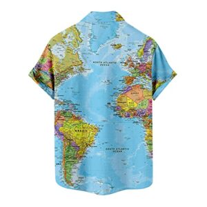 SMIDOW Funny World Map Print Hawaiian Shirts for Men Short Sleeve Button Down Funky Summer Casual Beach Aloha Shirt